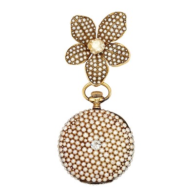 Lot 673 - Antique Gold, Freshwater Pearl, Split Pearl and Diamond Open Face Lapel Pendant-Watch