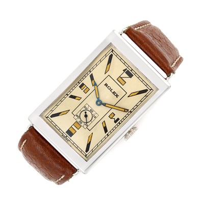 Lot 190 - Gentleman's Art Deco Silver Rectangle Wristwatch, Rolex