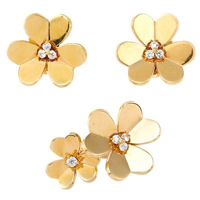 Lot 862 - Pair of Gold and Diamond 'Frivole' Earclips and Ring, Van Cleef & Arpels, France