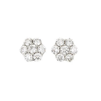 Lot 634 - Pair of White Gold and Diamond Cluster Earrings