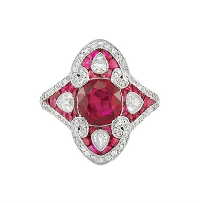 Lot 582 - Art Deco Platinum, Ruby and Diamond Ring, Grogan
