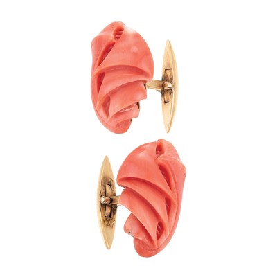 Lot 103 - Pair of Gold and Carved Coral Cufflinks