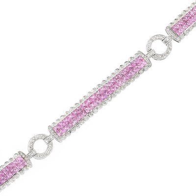 Lot 456 - White Gold, Pink Sapphire and Diamond Bracelet