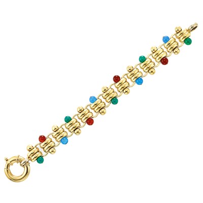 Lot 541 - Gold and Dyed Green Chalcedony Bead Bracelet