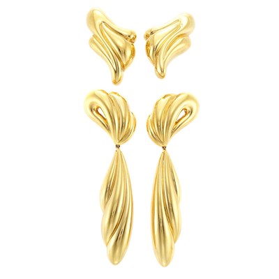 Lot 45 - Pair of Gold Earclips and Pendant-Earclips