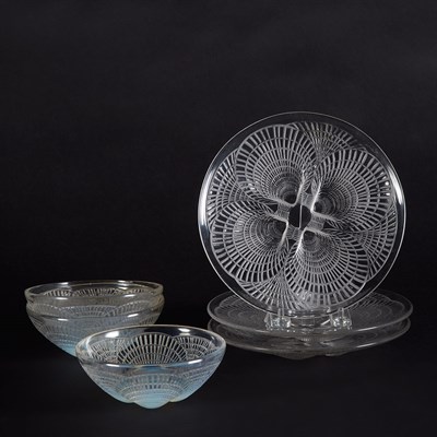 Lot 623 - Set of Six R. Lalique Molded Glass Dessert...