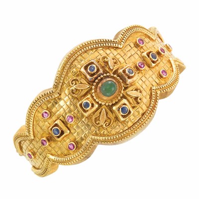 Lot 364 - Gold and Gem-Set Bangle Bracelet, Ilias Lalaounis