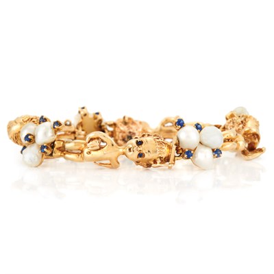 Lot 507 - Gold, Freshwater Pearl and Sapphire Bracelet, Ruser