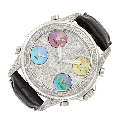 Lot 819 - Stainless Steel, Mother-of-Pearl and Diamond Four Time Zone 'Marco Polo' Wristwatch, Ice Link