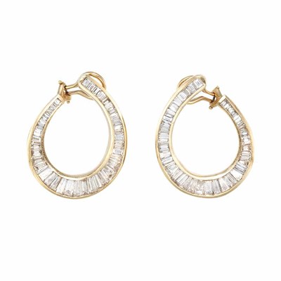 Lot 555 - Pair of Gold and Diamond Hoop Earrings