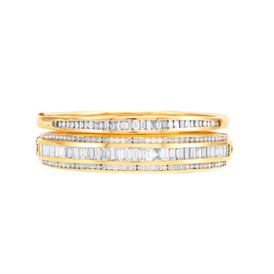 Lot 554 - Two Gold and Diamond Bangle Bracelets