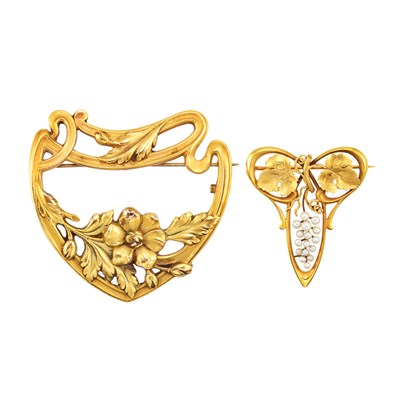 Lot 247 - Two Art Nouveau Gold Pendant-Brooches