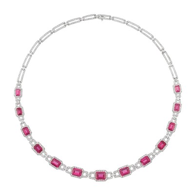 Lot 858 - Platinum, Rubellite and Diamond Necklace