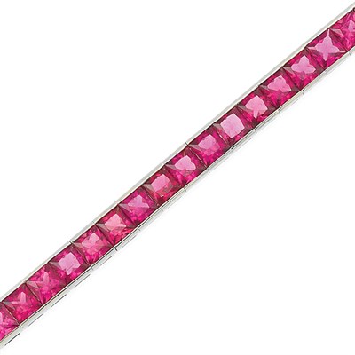 Lot 859 - Platinum, Rubellite and Diamond Straightline Bracelet