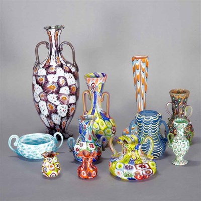 Lot 327 - Group of Eleven Italian Millefiore Glass Vases...
