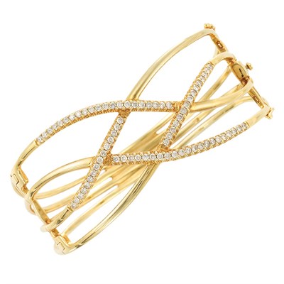 Lot 386 - Gold and Diamond Cuff Bangle Bracelet