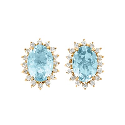 Lot 557 - Pair of Gold, Blue Topaz and Diamond Earrings