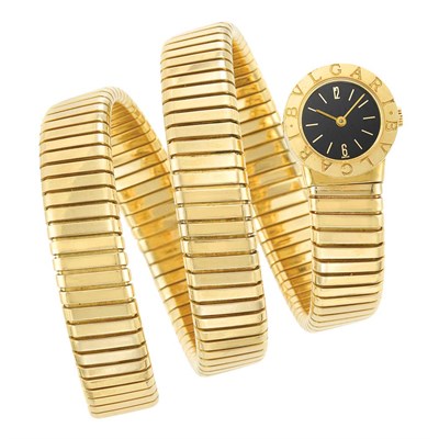 Lot 841 - Gold 'Serpenti Tubogas' Bracelet-Watch, Bulgari