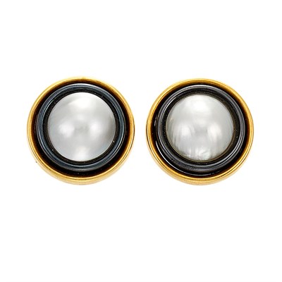 Lot 714 - Pair of Gold, Blackened Gold and Mabe Pearl Earclips