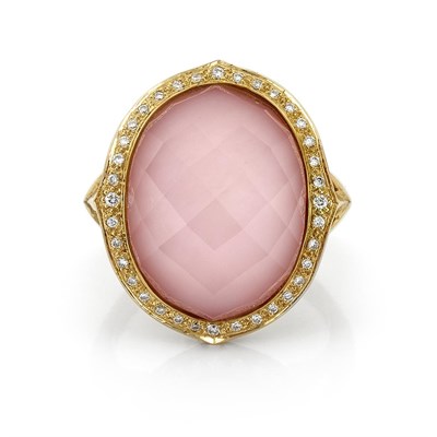 Lot 326 - Gold, Pink Opal and Diamond Ring