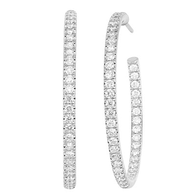 Lot 464 - Pair of White Gold and Diamond Hoop Earrings