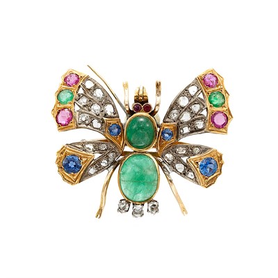 Lot 368 - Gold, Silver, Diamond and Gem-Set Butterfly Brooch
