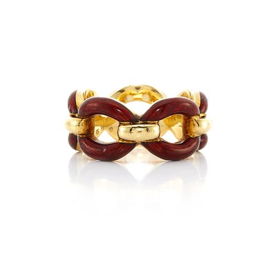 Lot 582 - Gold and Red Enamel Band Ring, Cartier