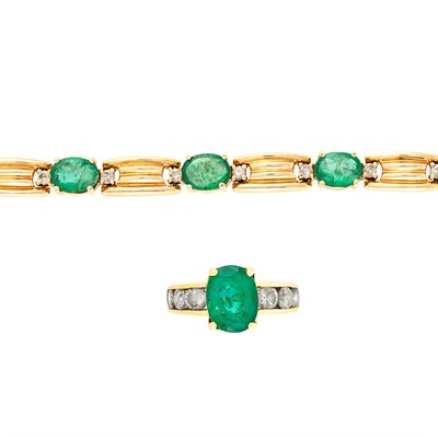Lot 152 - Gold, Diamond and Emerald Ring and Bracelet