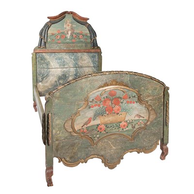 Lot 292 - Continental Painted Bedstead Dated 1817 The...