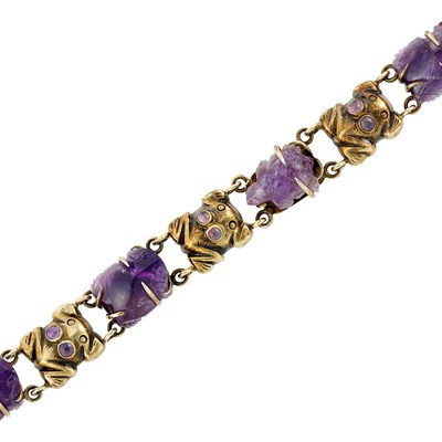 Lot 164 - Silver Gilt, Carved Amethyst and Cabochon Amethyst Bracelet, Spratling