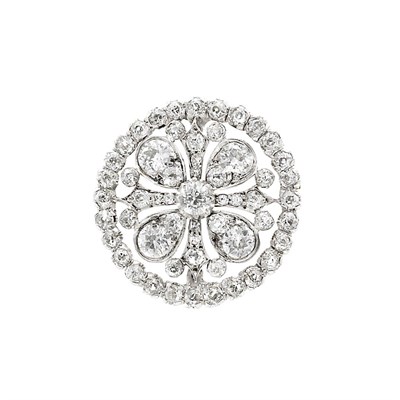 Lot 207 - Antique Rhodium-Plated Silver, Gold and Diamond Four Leaf Clover Pin