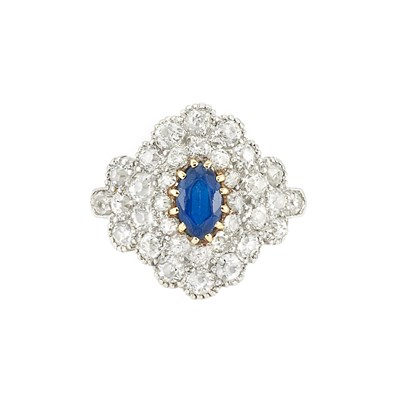 Lot 413 - Antique Platinum, Gold, Sapphire and Diamond Ring