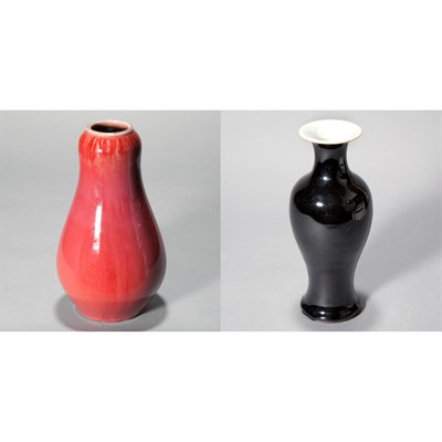 Lot 328 - Japanese Red Glazed Porcelain Red Vase; And a...