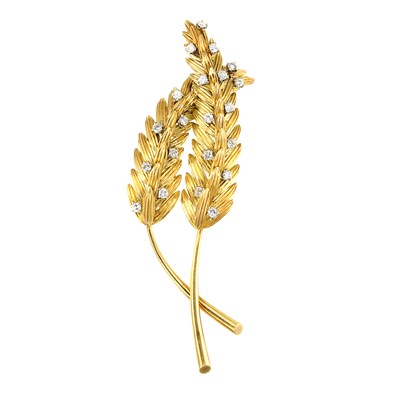 Lot 801 - Gold, Platinum and Diamond Leaf Clip-Brooch, Van Cleef & Arpels