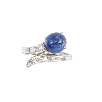 Lot 697 - Platinum, Cabochon Sapphire and Diamond Ring