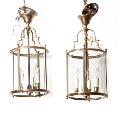 Lot 448 - Pair of Georgian Style Brass and Glass Hall...