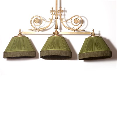 Lot 454 - Brass Three-Light Billiard Table Light With...