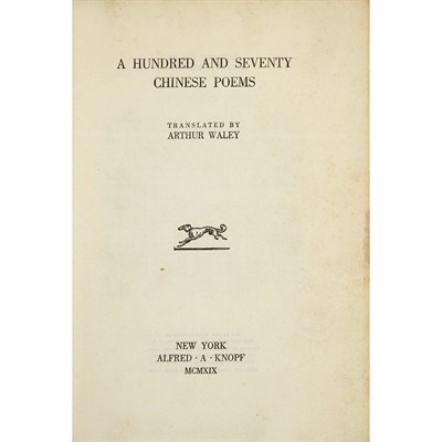 Lot 217 - [CHINESE POETRY] WALEY, ARTHUR-TRANS. A...