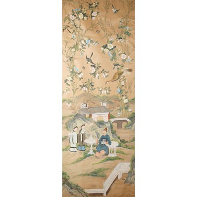 Lot 171 - Framed Chinese Watercolor Panel Height 8 feet,...