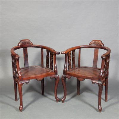 Lot 227 - Pair of Chinese Hardwood Chairs The curved...