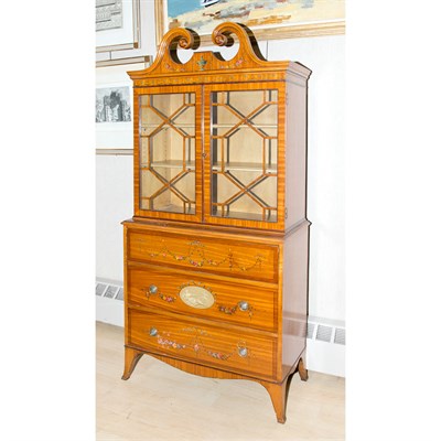 Lot 499 - Edwardian Painted Satinwood Secretary Bookcase...