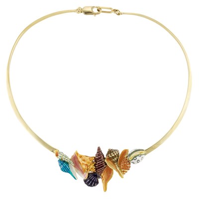 Lot 646 - Gold and Enamel Shell Necklace