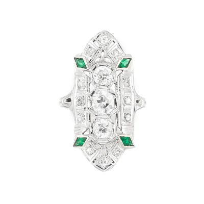 Lot 416 - White Gold, Diamond and Simulated Emerald Ring