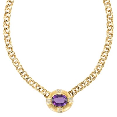 Lot 800 - Gold, Amethyst and Diamond Chain Necklace