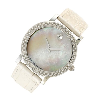 Lot 175 - Lady's Stainless Steel, Mother-of-Pearl and Diamond Wristwatch, Movado