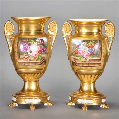 Lot 438 - Pair of Paris Gilt and Floral Decorated...