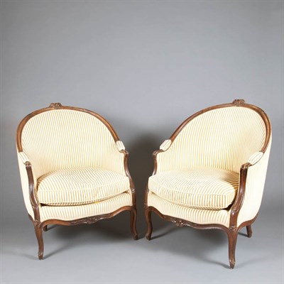 Lot 285 - Pair of Louis XVI Style Walnut Bergeres