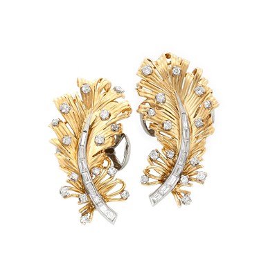Lot 270 - Pair of Gold, Platinum and Diamond Clips