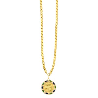 Lot 1308 - Gold, High Karat Gold and Enamel Pendant and Necklace