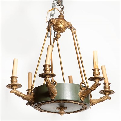 Lot 449 - Empire Style Gold and Green Painted Metal...